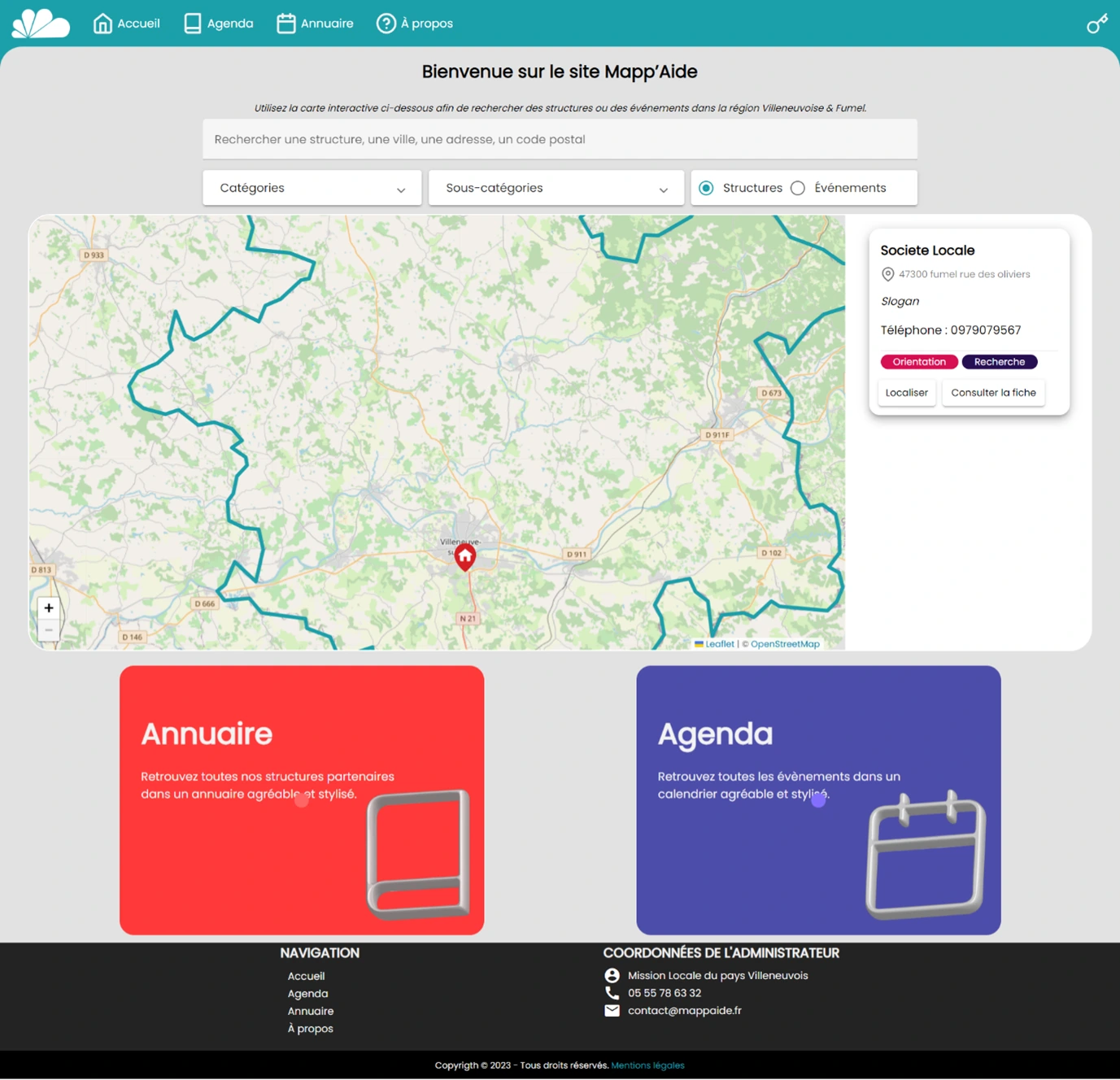 Capture d'écran de la page d'accueil du projet Mission Connectée