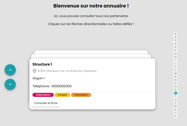 Capture d'écran de l'annuaire du site Mission Connectée